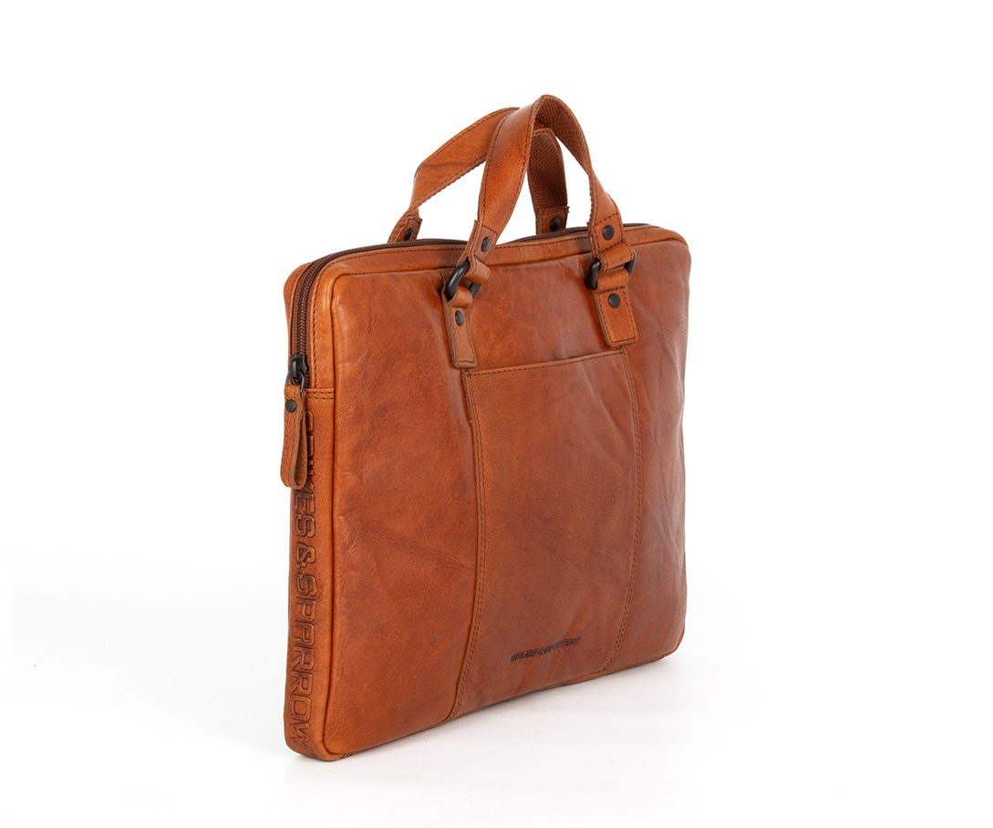 Raw Vintage schoudertas laptoptas leer/canvas camel EYE