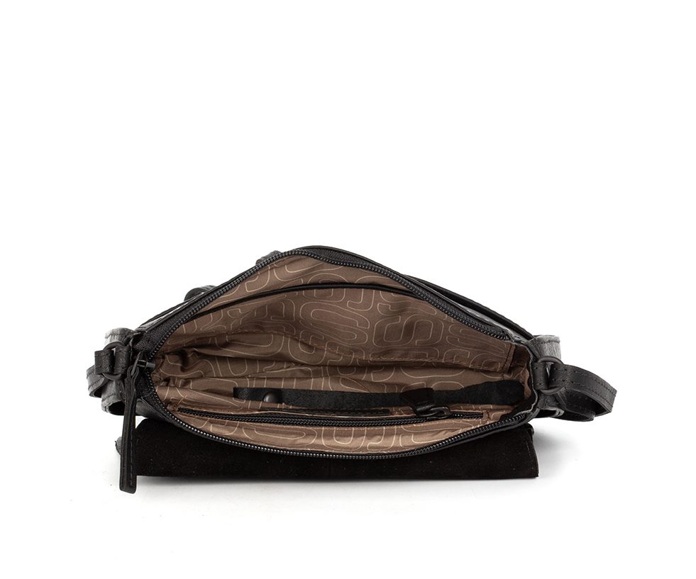 Leather Shoulder Bag with Flap - Jana - Black | Spikes & Sparrow