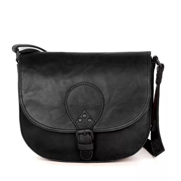 Leren Crossbodytas met klep - Nicolina - Zwart