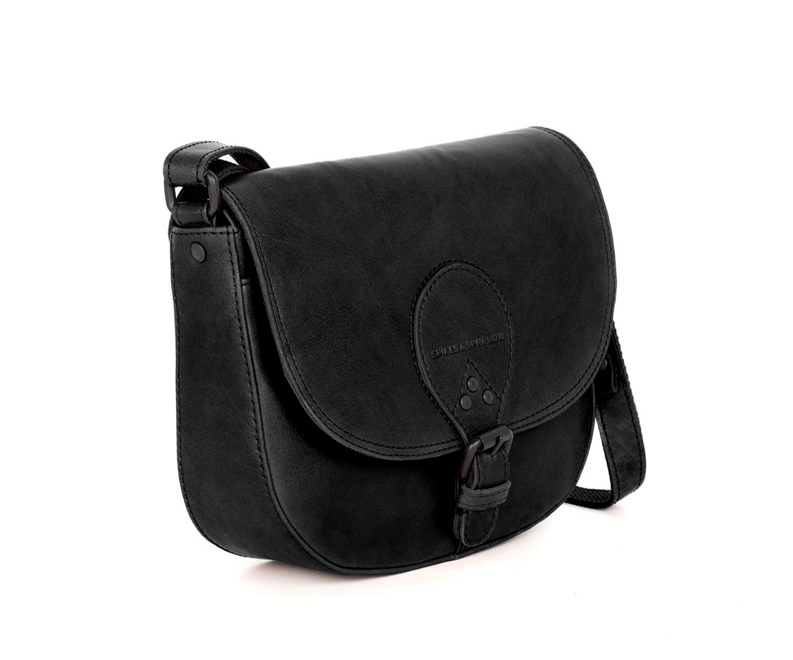 Leren Crossbodytas met klep - Nicolina - Zwart