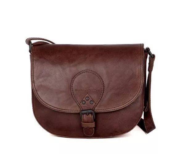 Leren Crossbodytas met klep - Nicolina - Donkerbruin