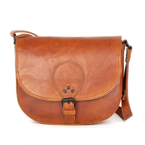Leren Crossbodytas met klep - Nicolina - Brandy Cognac