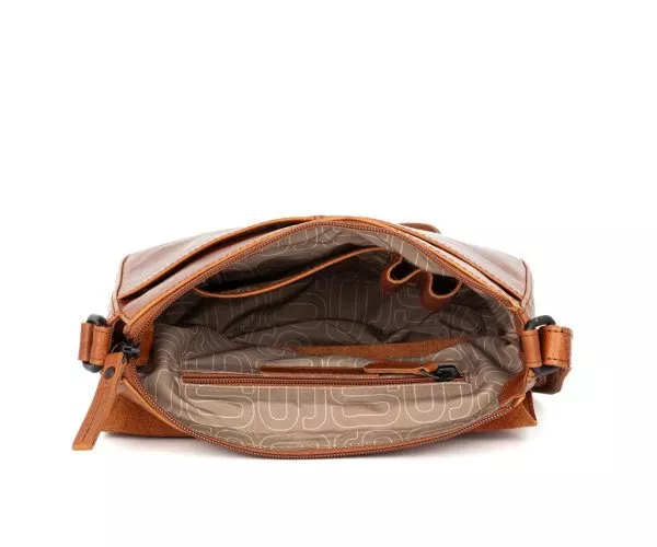 Leren Crossbodytas met klep - Nicolina - Donkerbruin - Image 4