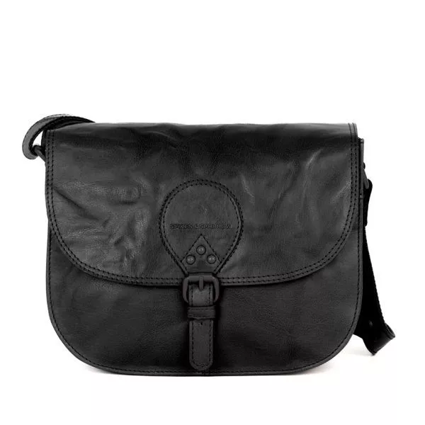 Leren Crossbodytas met klep - Lisbet - Zwart