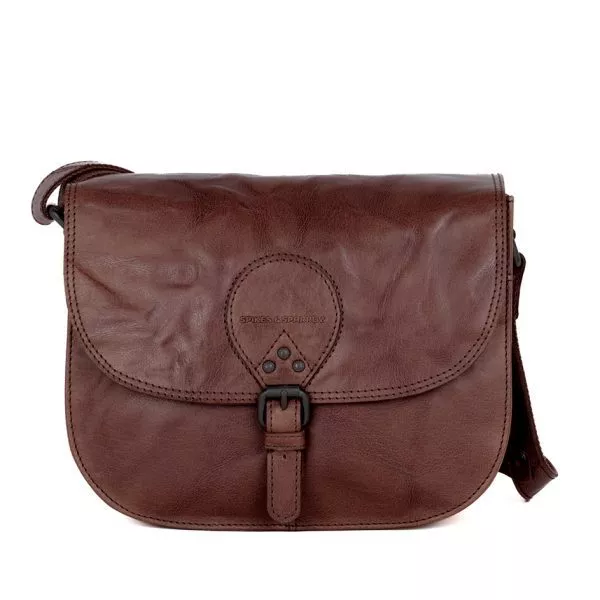 Leren Crossbodytas met klep - Lisbet - Donkerbruin