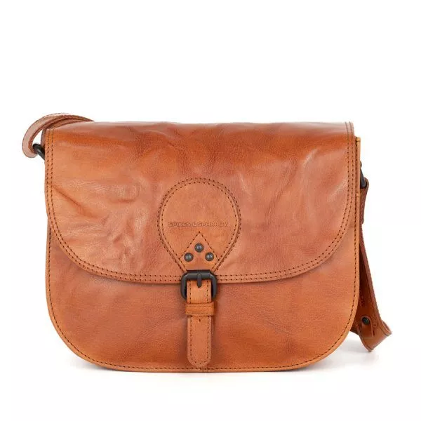 Leren Crossbodytas met klep - Lisbet - Brandy Cognac