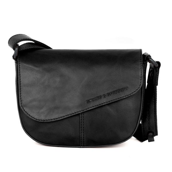 Leren Crossbodytas met klep - Genya - Zwart