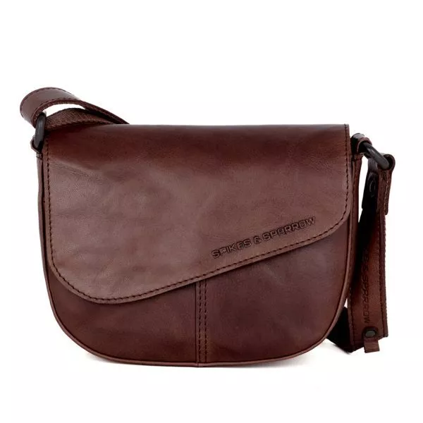Leren Crossbodytas met klep - Genya - Donkerbruin