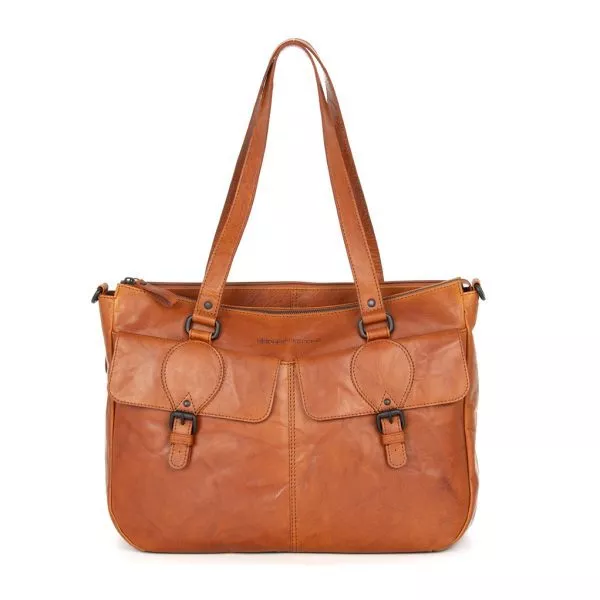Leren Laptop Schoudertas - Fee - Brandy Cognac