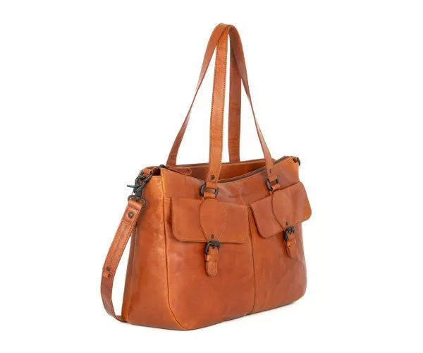 Leren Laptop Schoudertas - Fee - Brandy Cognac - Afbeelding 3