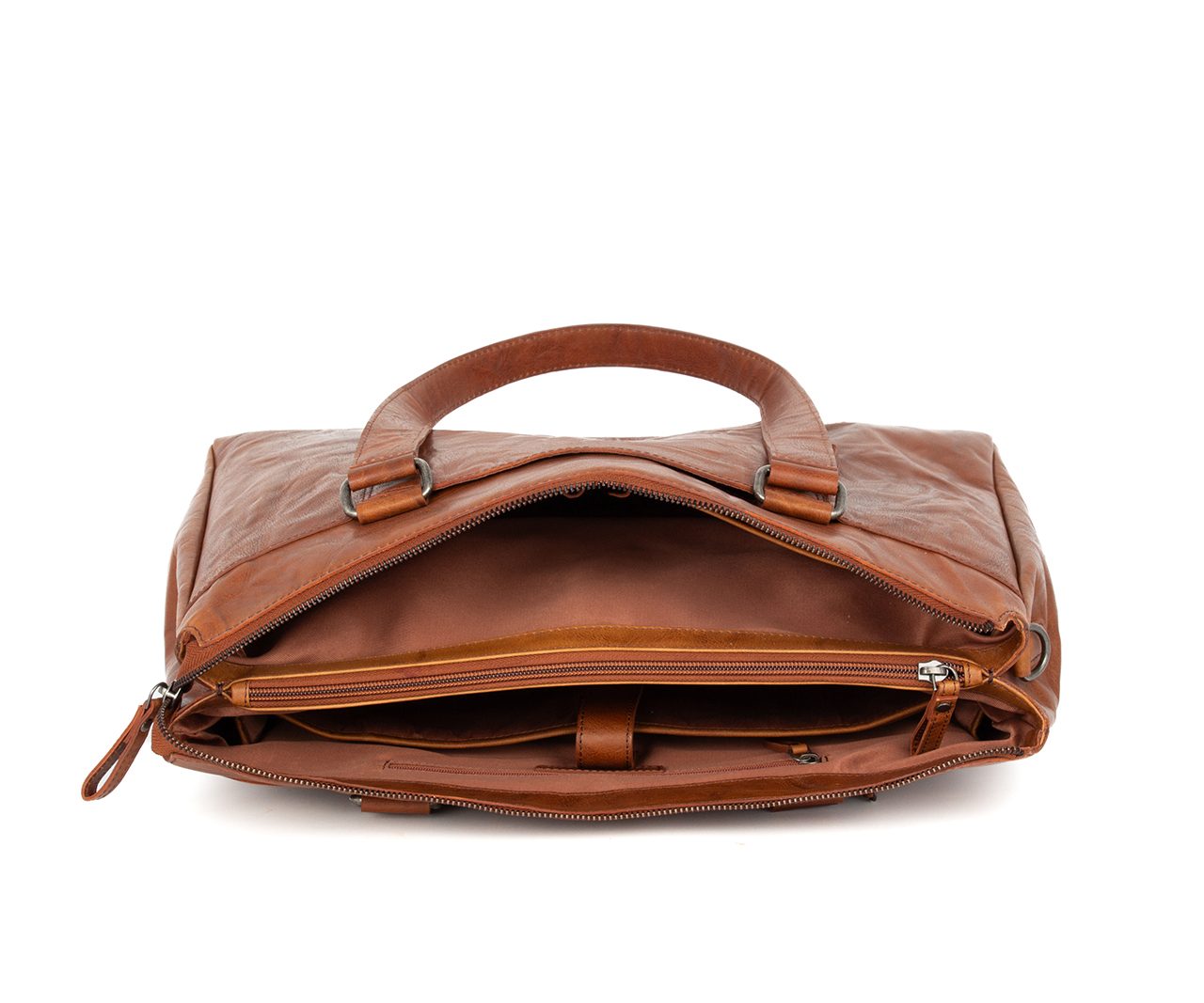 Leather Laptop Shoulder Bag - 15.6 inch - Maureen - Brandy Cognac
