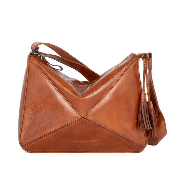 Vooraanzicht Leren Crossbodytas – Lilla – Brandy Congac