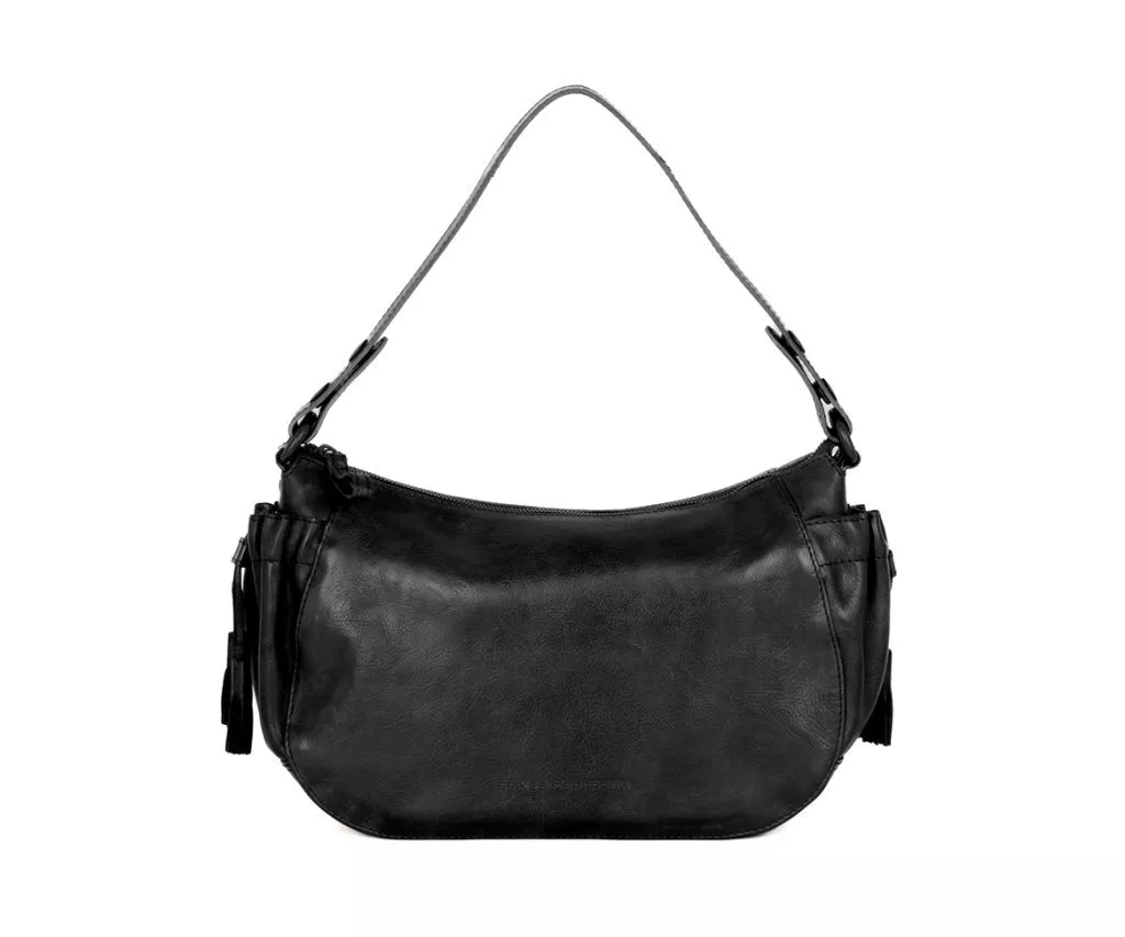 Vooraanzicht Leren Schoudertas – Misti – Zwart