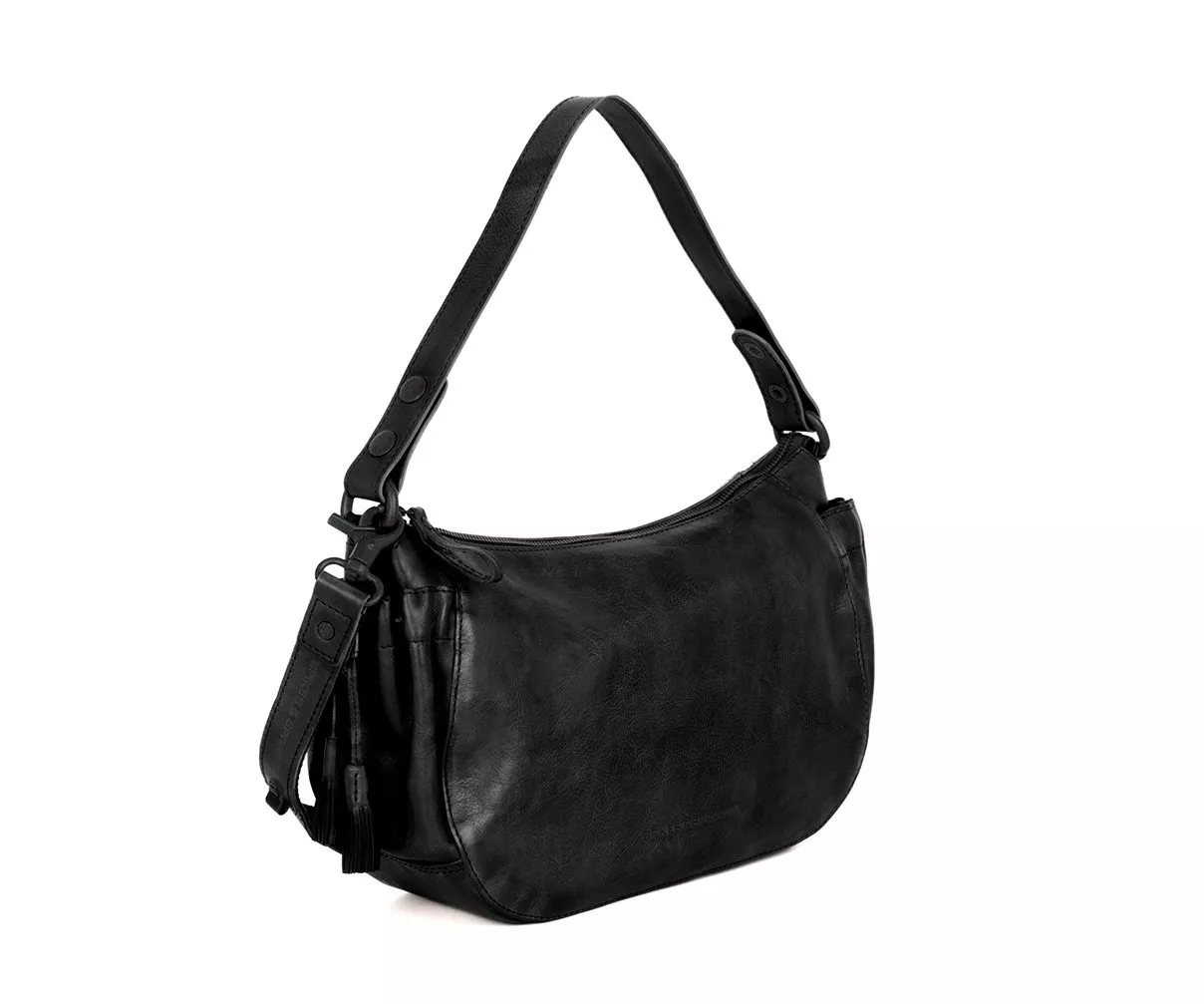 Schuin zijaanzicht Leren Schoudertas – Misti – Zwart