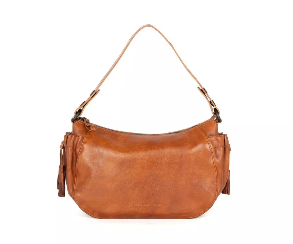 Vooraanzicht Leren Schoudertas – Misti – Brandy Cognac
