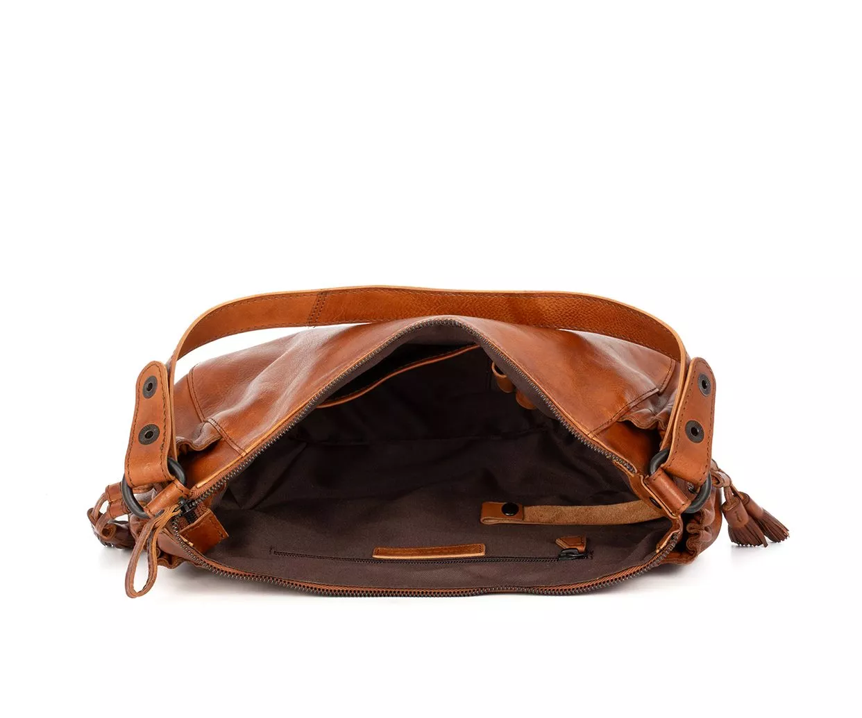 Bovenaanzicht Leren Schoudertas – Misti – Brandy Cognac