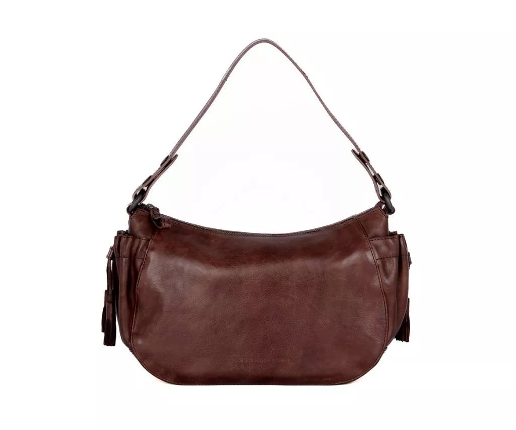 Vooraanzicht Leren Schoudertas – Misti – Donkerbruin