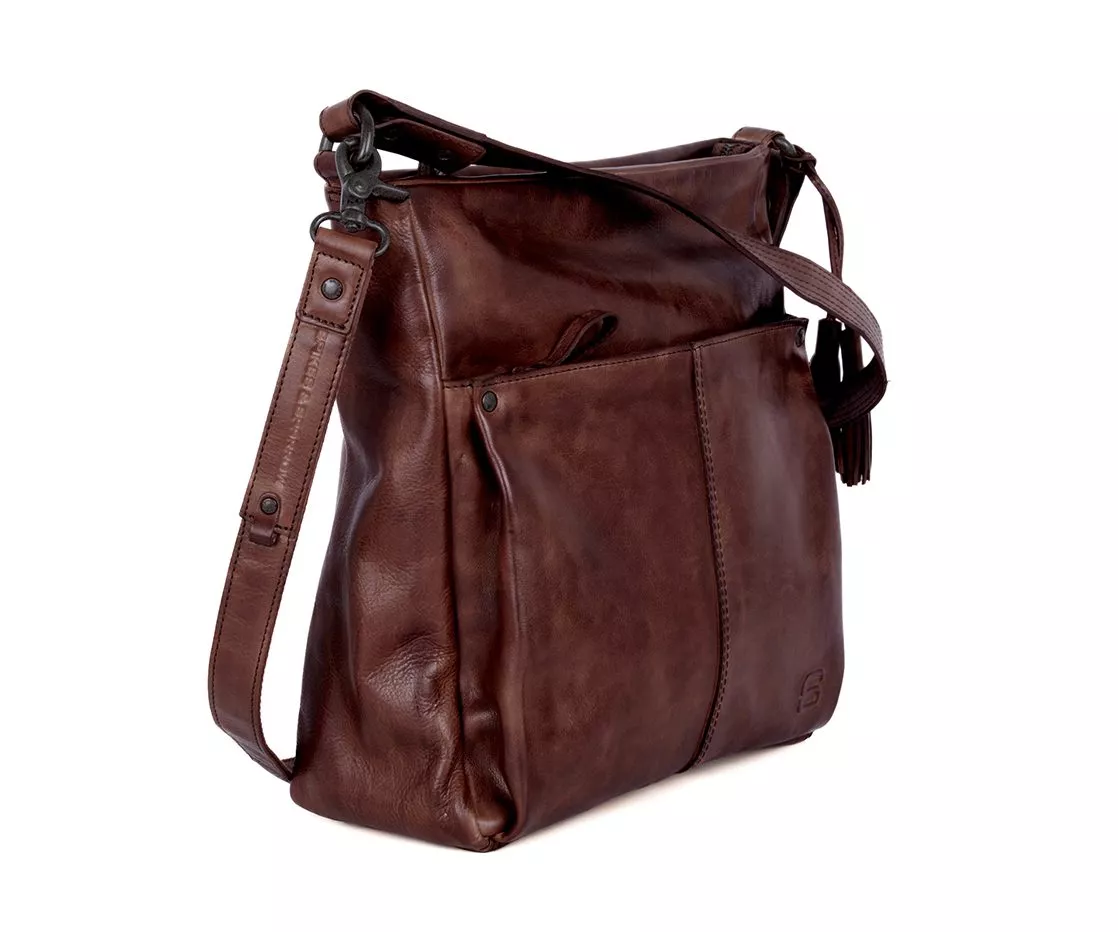Zijaanzicht Leren Schoudertas – Saar – Donkerbruin