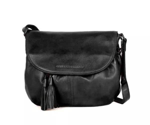 Leren Crossbodytas met klep - Feline - Zwart