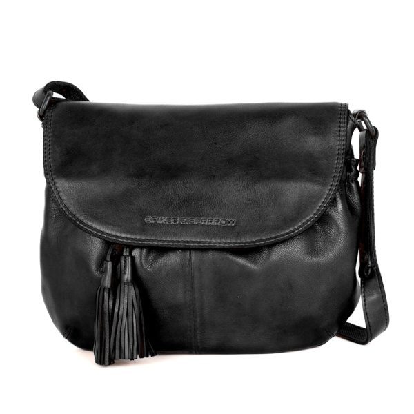 Vooraanzicht Leren Crossbodytas met klep – Feline – Zwart