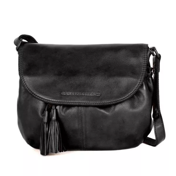 Leren Crossbodytas met klep - Feline - Zwart