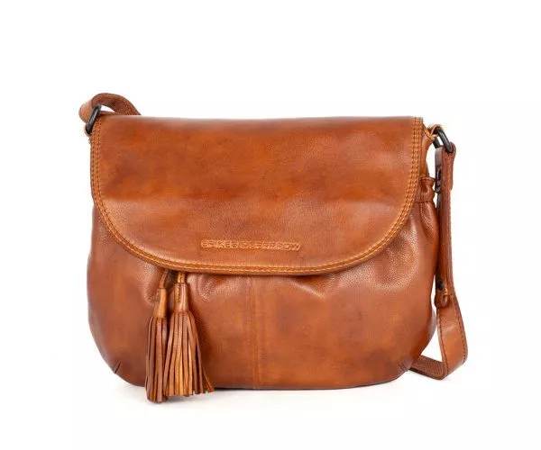 Leren Crossbodytas met klep - Feline - Brandy Cognac