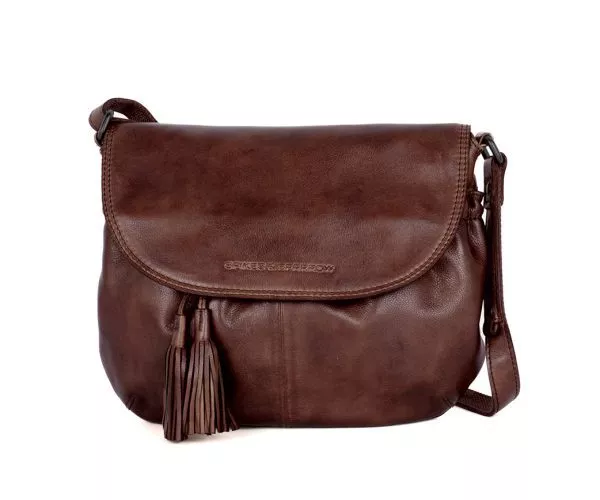 Leren Crossbodytas met klep - Feline - Donkerbruin