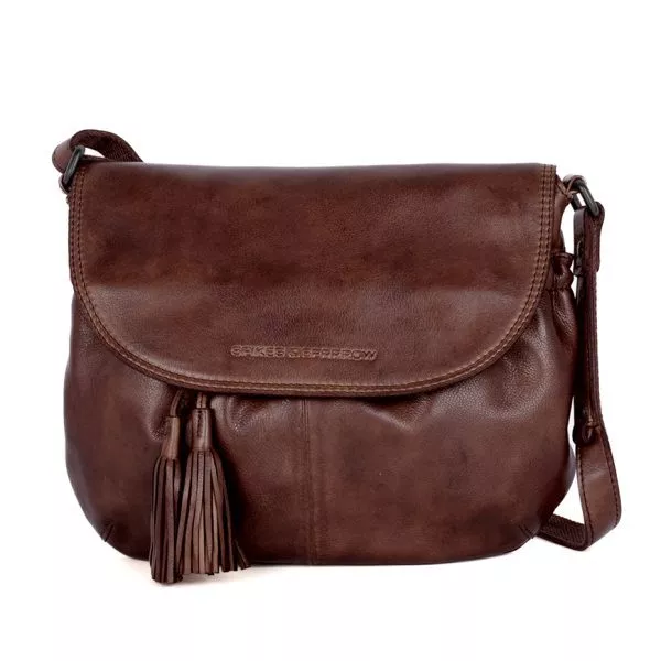 Leren Crossbodytas met klep - Feline - Donkerbruin