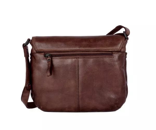 Leren Crossbodytas met klep - Feline - Donkerbruin - Afbeelding 4