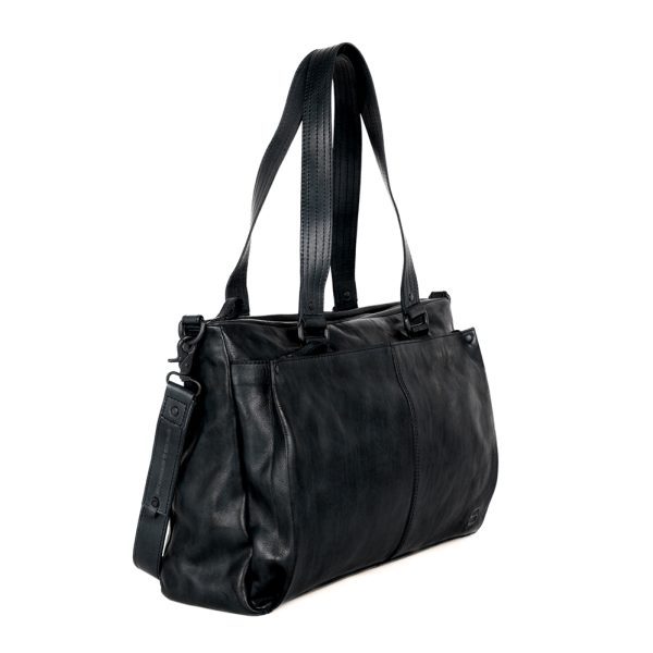 Zijaanzicht Leren Laptop Schoudertas – Chrissey – Zwart