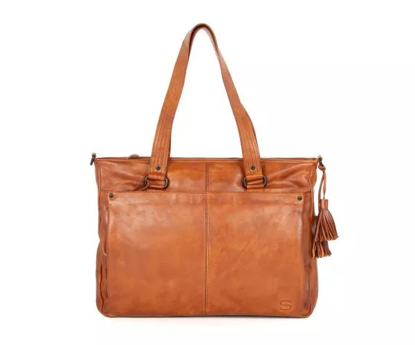 Leren Laptop Schoudertas - Chrissey - Brandy Cognac