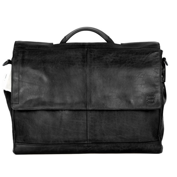 Vooraanzicht leren - laptoptas - zwart - Benzo