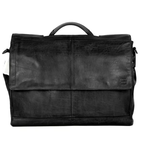 Vooraanzicht leren - laptoptas - zwart - Benzo