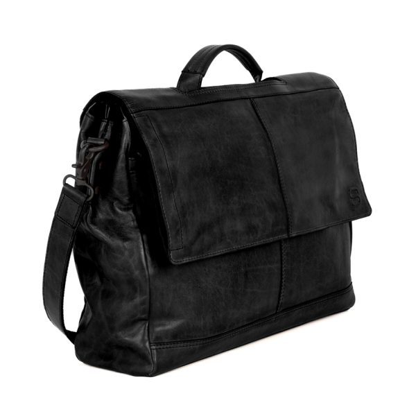 Zijaanzicht leren - laptoptas - zwart - Benzo