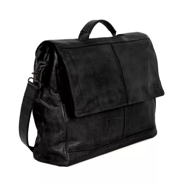 Zijaanzicht leren - laptoptas - zwart - Benzo