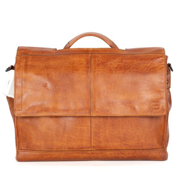 Vooraanzicht leren - laptoptas - Brandy Cognac - Benzo