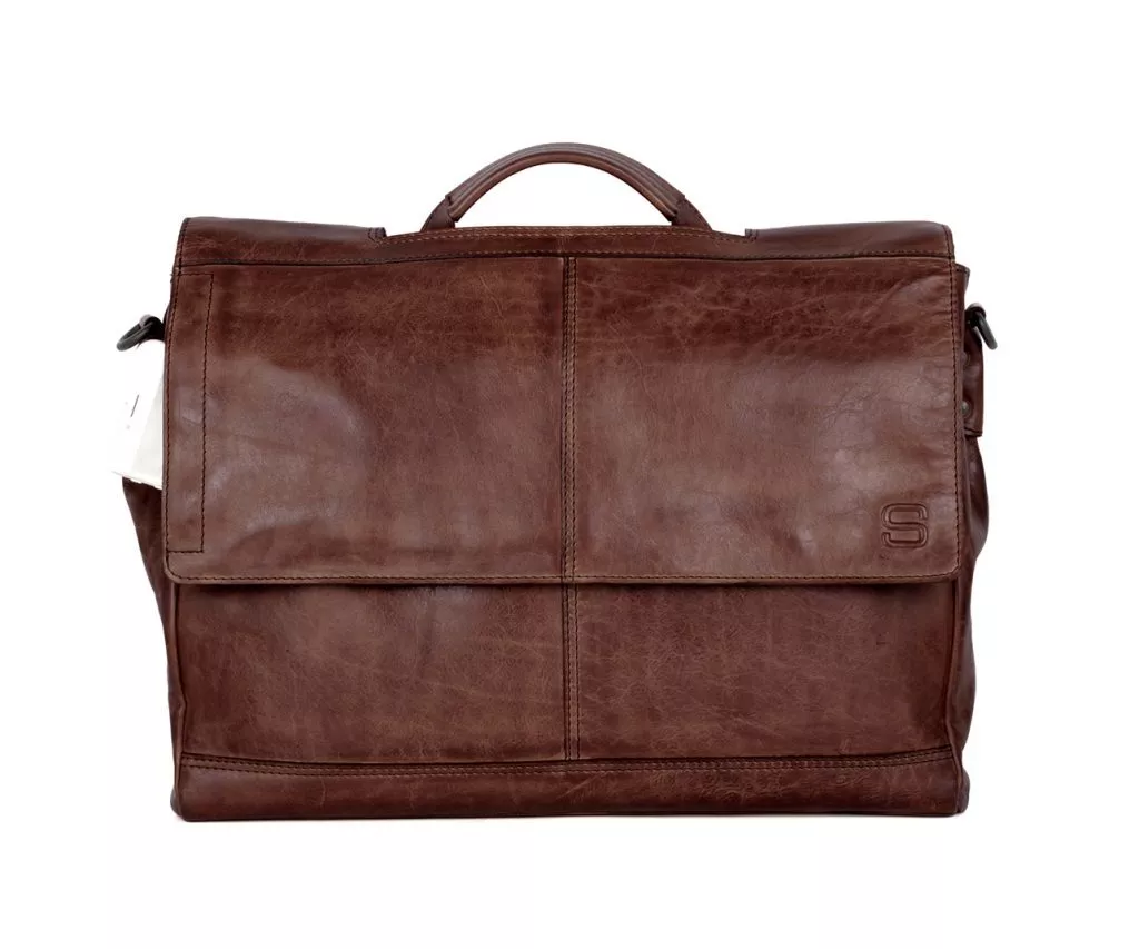 Vooraanzicht leren - laptoptas - Donkerbruin - Benzo