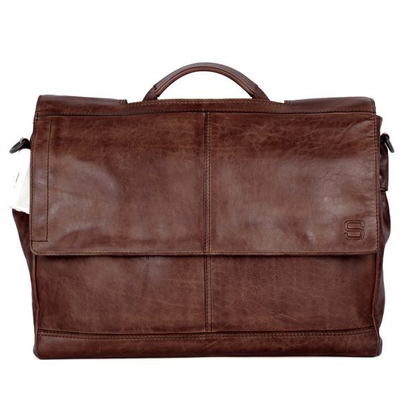 Vooraanzicht leren - laptoptas - Donkerbruin - Benzo