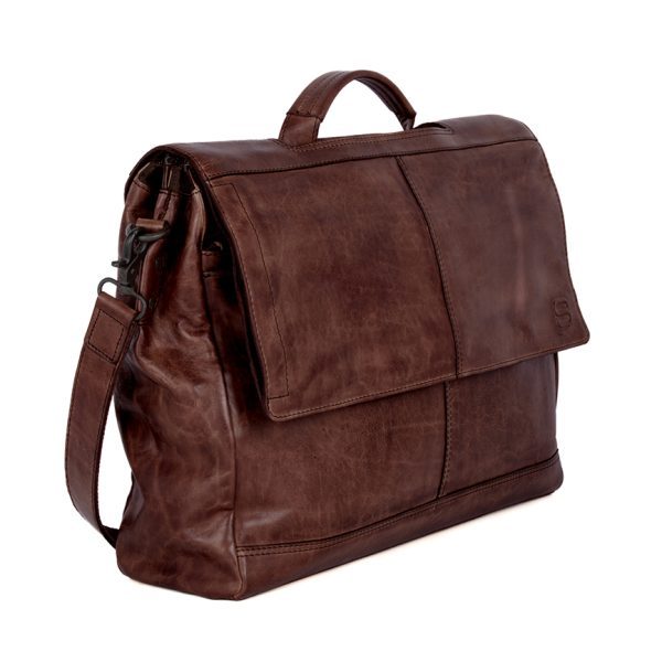 Zijaanzicht leren - laptoptas - Donkerbruin - Benzo