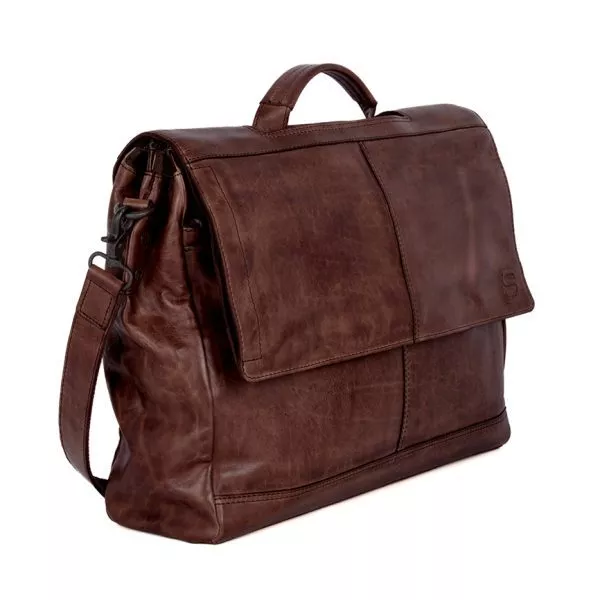 Zijaanzicht leren - laptoptas - Donkerbruin - Benzo