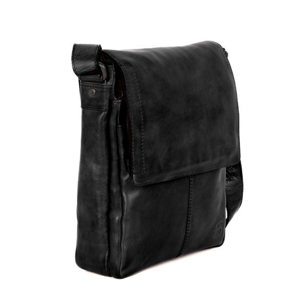 Zijaanzicht leren crossbodytas met klep - Stan - Zwart