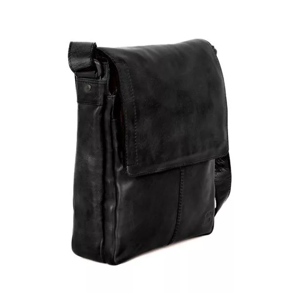 Zijaanzicht leren crossbodytas met klep - Stan - Zwart