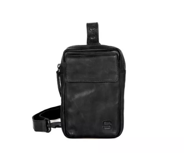 Vooraanzicht Leren Slingbag – Harris – Zwart