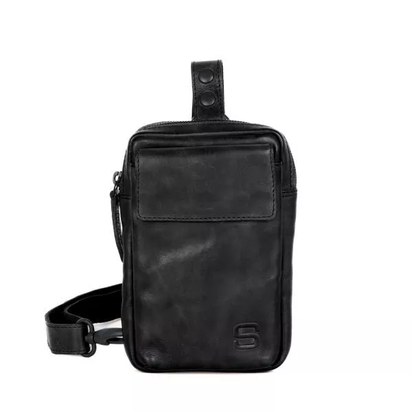 Vooraanzicht Leren Slingbag – Harris – Zwart