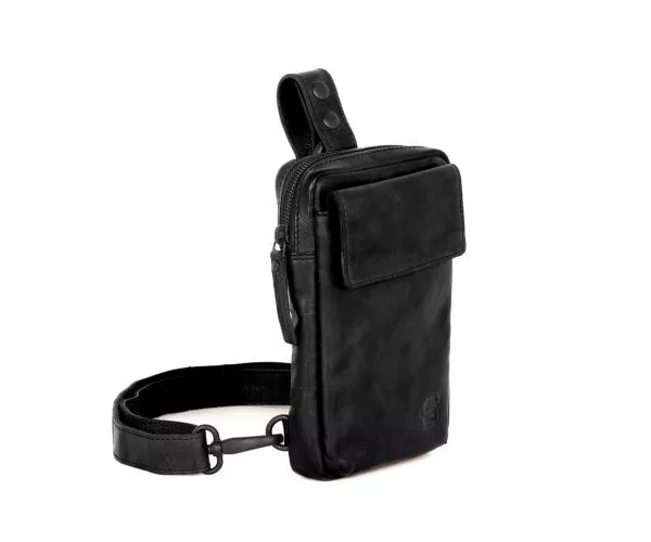 Zijaanzicht Leren Slingbag – Harris – Zwart