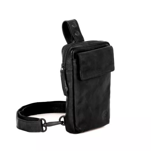 Zijaanzicht Leren Slingbag – Harris – Zwart