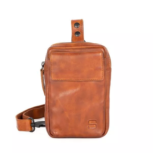 Vooraanzicht Leren Slingbag – Harris – Brandy
