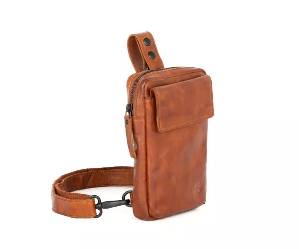 Zijaanzicht Leren Slingbag – Harris – Brandy
