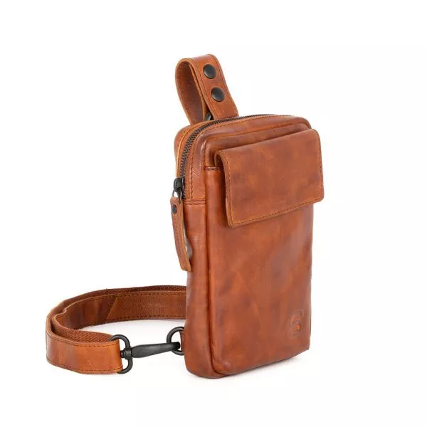 Zijaanzicht Leren Slingbag – Harris – Brandy
