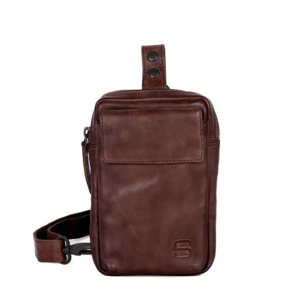 Vooraanzicht Leren Slingbag – Harris – Donkerbruin